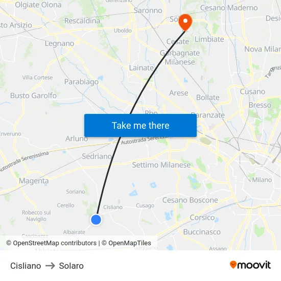 Cisliano to Solaro map