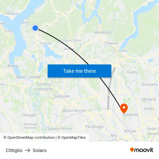 Cittiglio to Solaro map