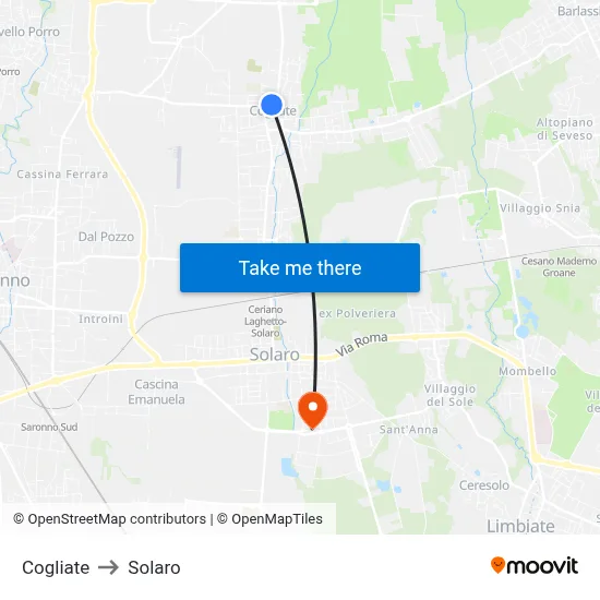 Cogliate to Solaro map