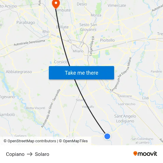 Copiano to Solaro map