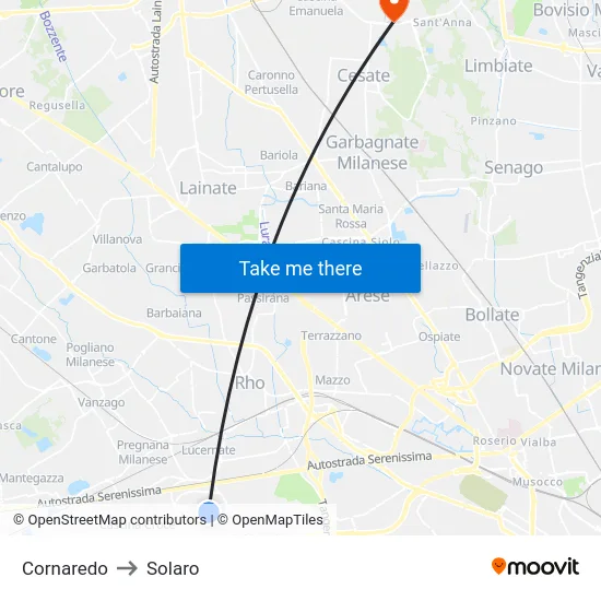 Cornaredo to Solaro map