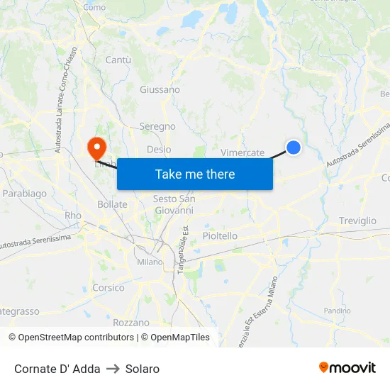 Cornate d'Adda to Solaro map