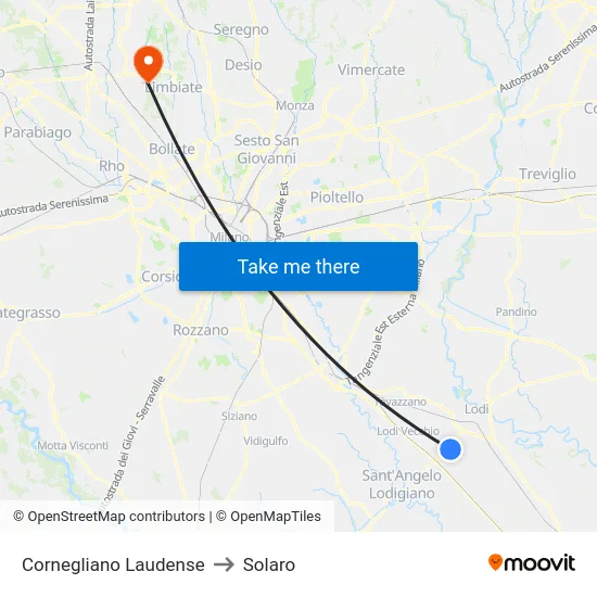 Cornegliano Laudense to Solaro map