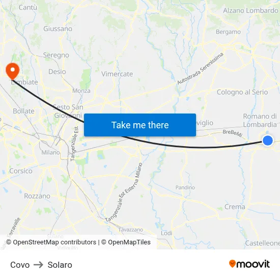 Covo to Solaro map