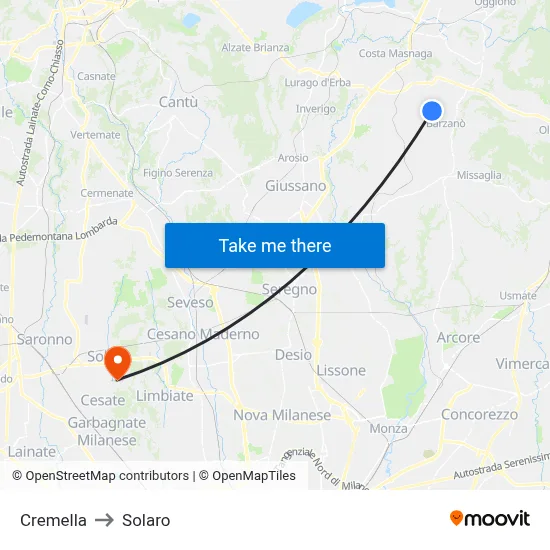 Cremella to Solaro map