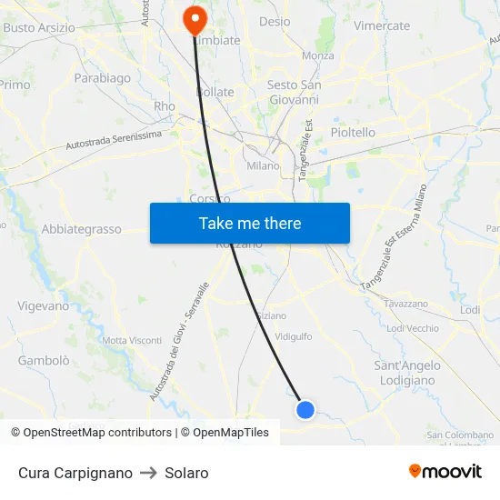 Cura Carpignano to Solaro map