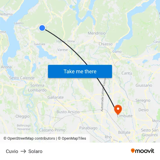 Cuvio to Solaro map