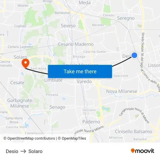Desio to Solaro map