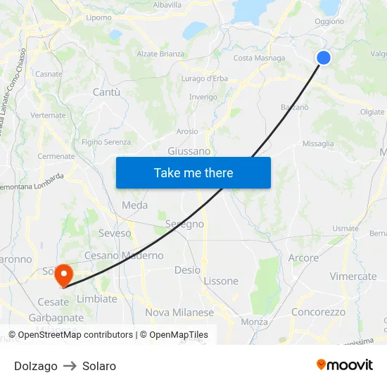 Dolzago to Solaro map