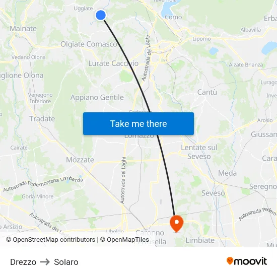 Drezzo to Solaro map