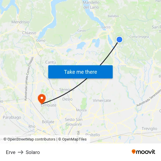 Erve to Solaro map