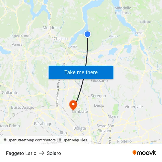Faggeto Lario to Solaro map