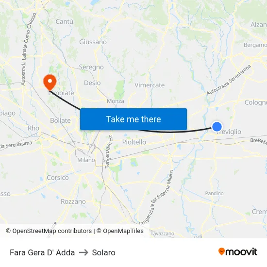 Fara Gera D' Adda to Solaro map