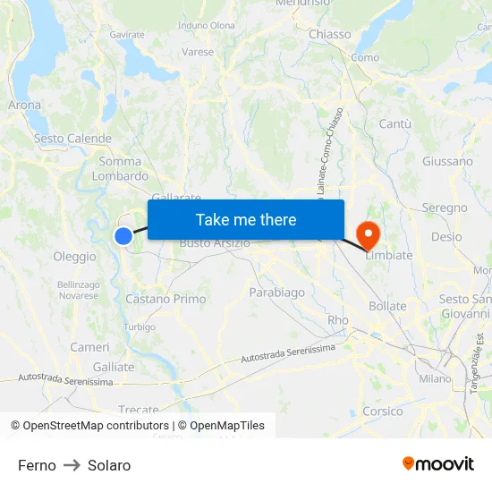 Ferno to Solaro map