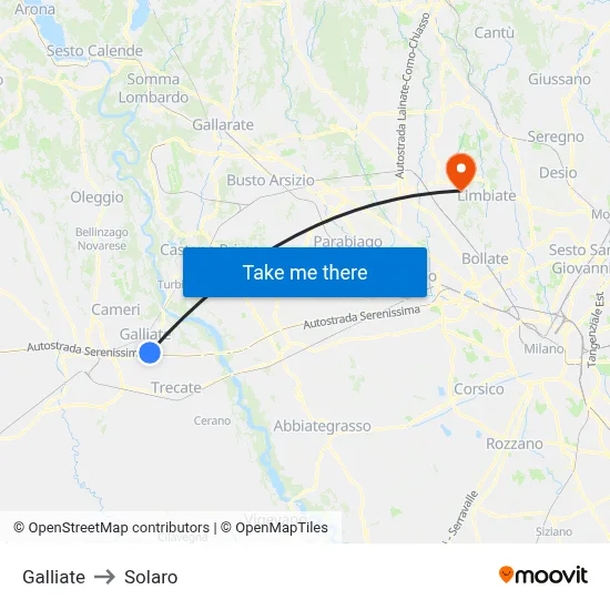 Galliate to Solaro map