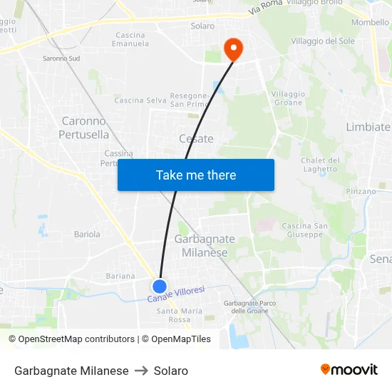 Garbagnate Milanese to Solaro map