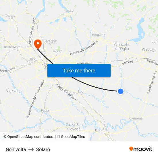 Genivolta to Solaro map