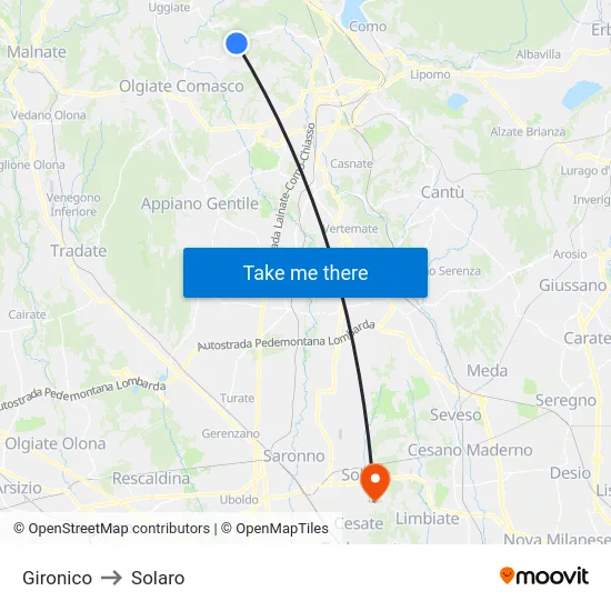 Gironico to Solaro map