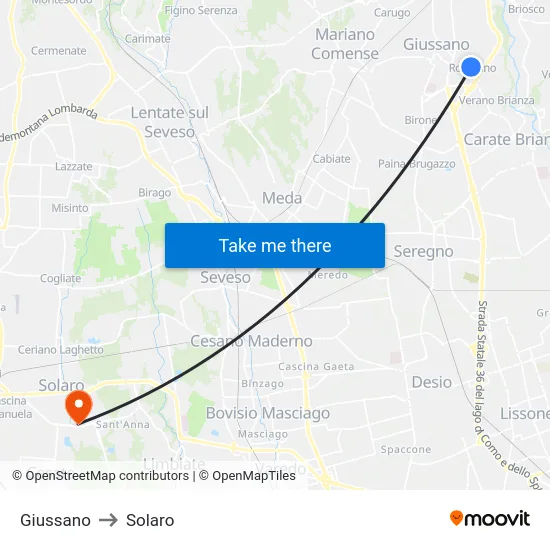Giussano to Solaro map