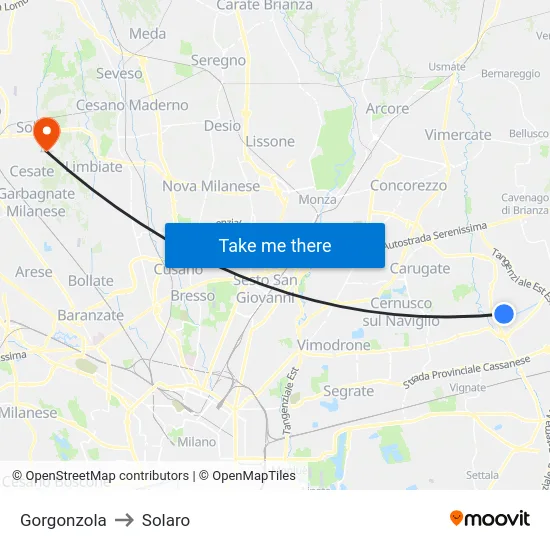 Gorgonzola to Solaro map