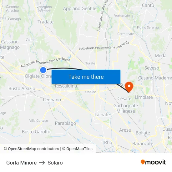Gorla Minore to Solaro map