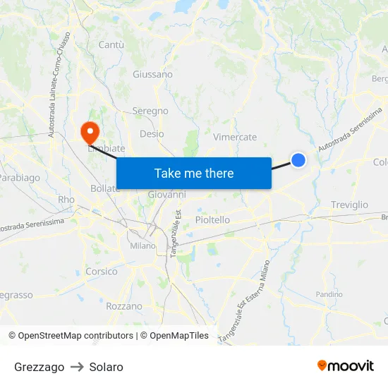Grezzago to Solaro map