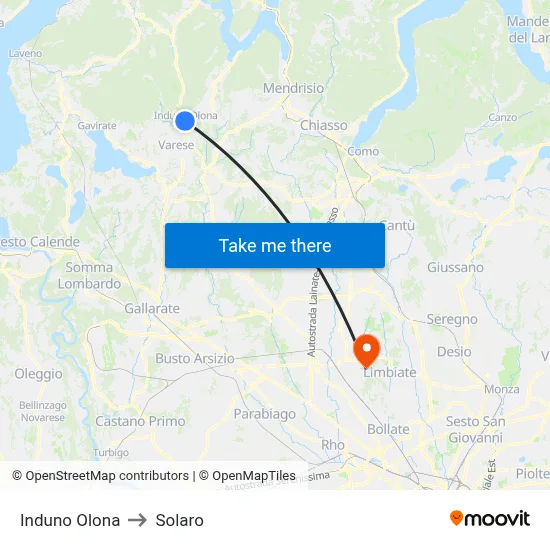 Induno Olona to Solaro map