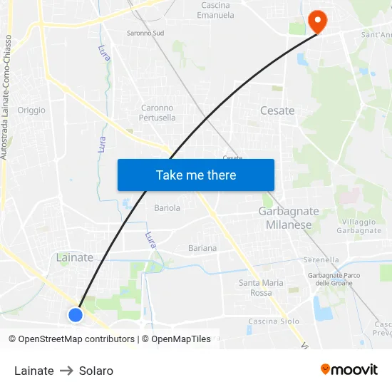 Lainate to Solaro map