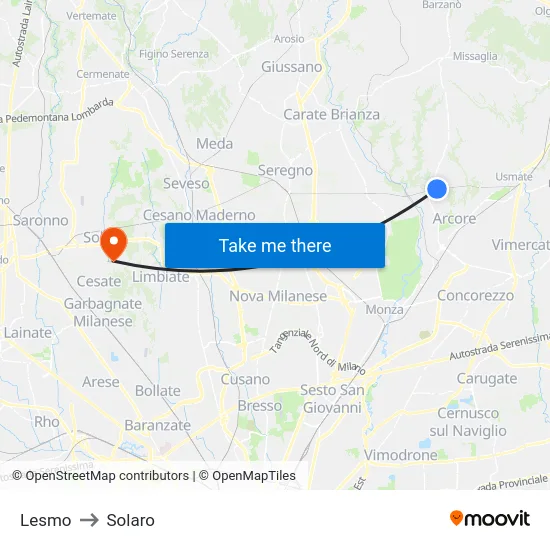 Lesmo to Solaro map