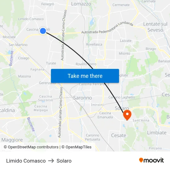Limido Comasco to Solaro map