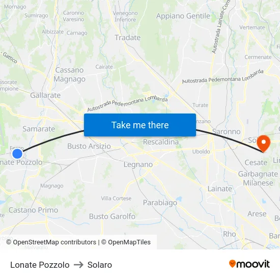 Lonate Pozzolo to Solaro map