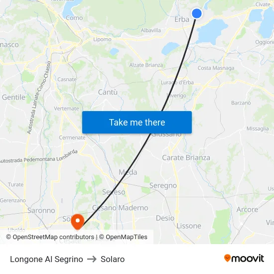 Longone Al Segrino to Solaro map
