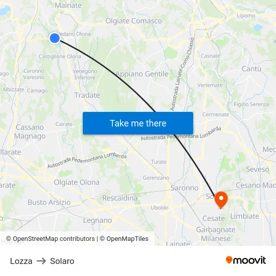 Lozza to Solaro map