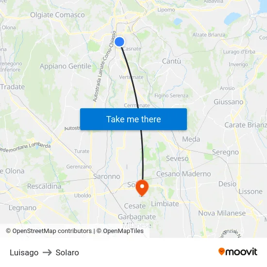 Luisago to Solaro map