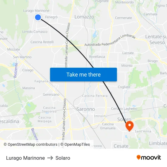 Lurago Marinone to Solaro map