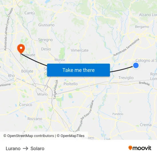 Lurano to Solaro map