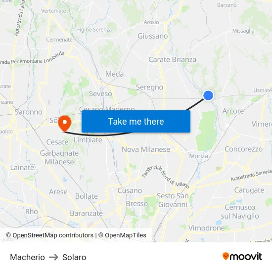 Macherio to Solaro map