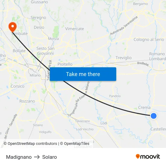 Madignano to Solaro map