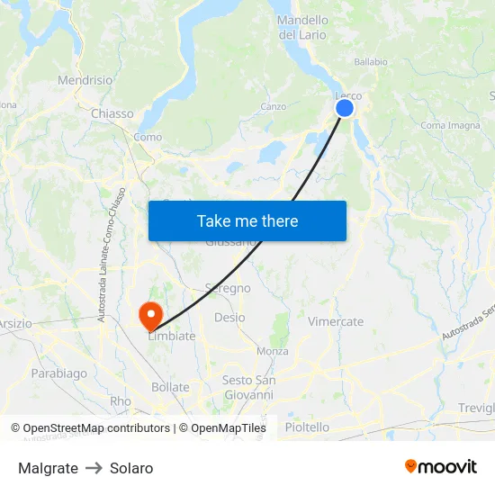 Malgrate to Solaro map