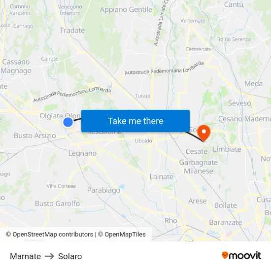 Marnate to Solaro map