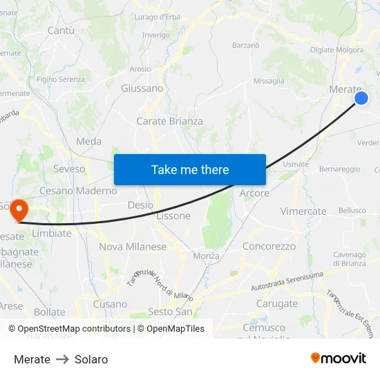 Merate to Solaro map