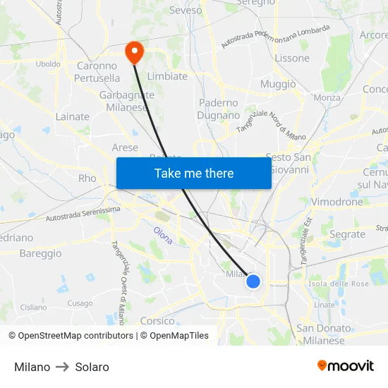 Milan to Solaro map
