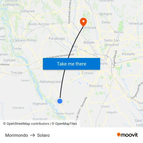 Morimondo to Solaro map