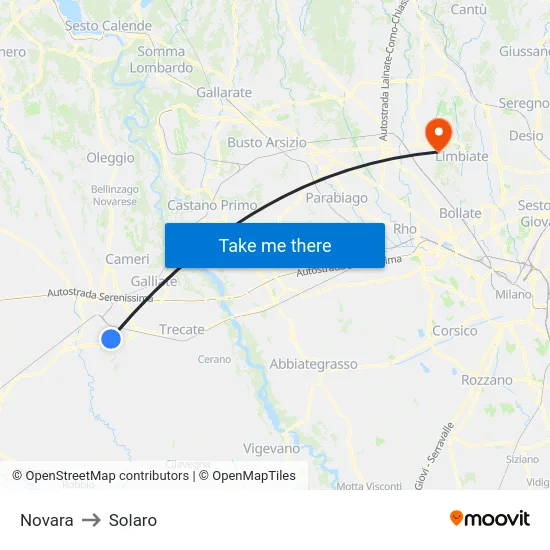 Novara to Solaro map