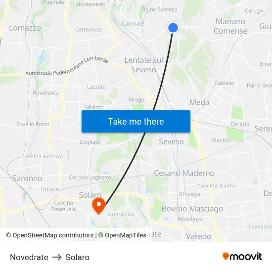 Novedrate to Solaro map