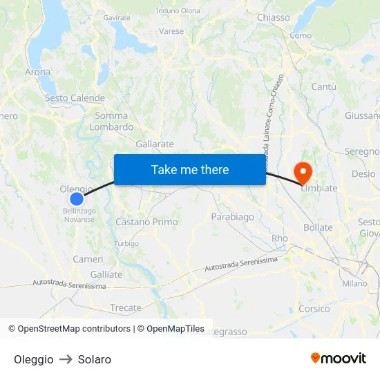 Oleggio to Solaro map