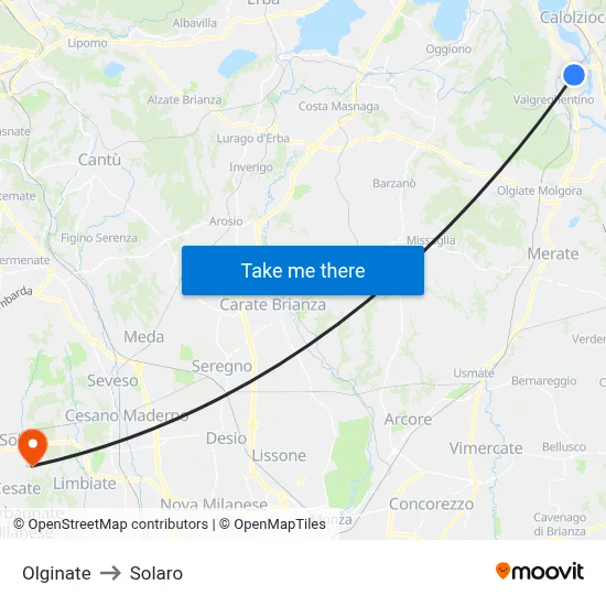 Olginate to Solaro map