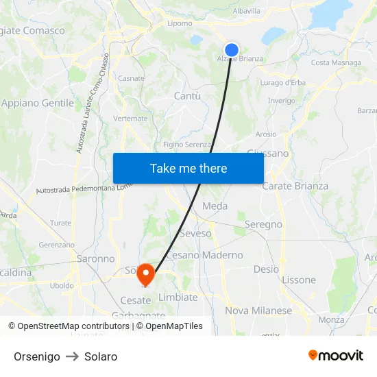 Orsenigo to Solaro map