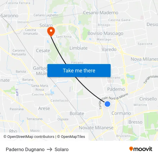 Paderno Dugnano to Solaro map