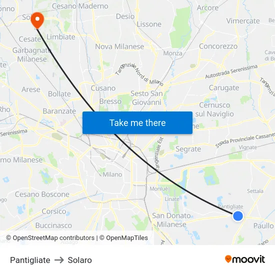 Pantigliate to Solaro map